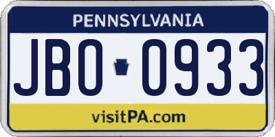 PA license plate JBO0933