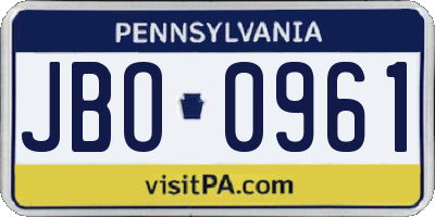 PA license plate JBO0961