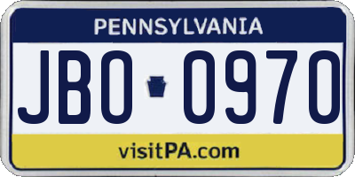 PA license plate JBO0970