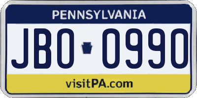 PA license plate JBO0990