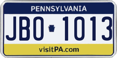 PA license plate JBO1013
