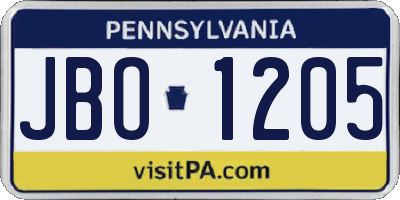 PA license plate JBO1205