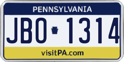 PA license plate JBO1314