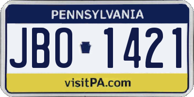 PA license plate JBO1421