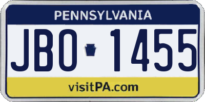 PA license plate JBO1455