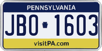 PA license plate JBO1603