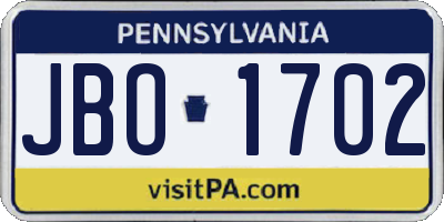 PA license plate JBO1702