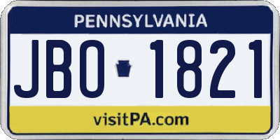PA license plate JBO1821