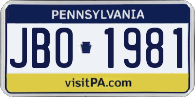 PA license plate JBO1981