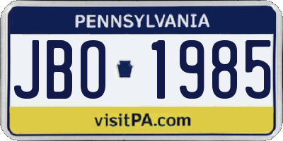 PA license plate JBO1985