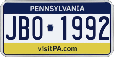 PA license plate JBO1992