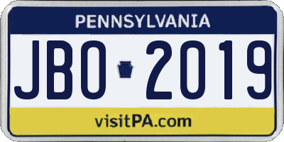 PA license plate JBO2019