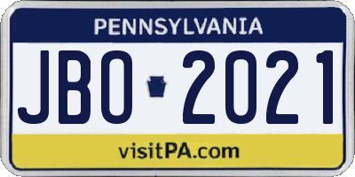 PA license plate JBO2021