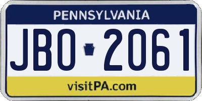 PA license plate JBO2061