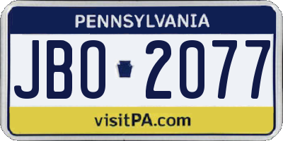 PA license plate JBO2077