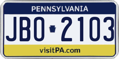 PA license plate JBO2103