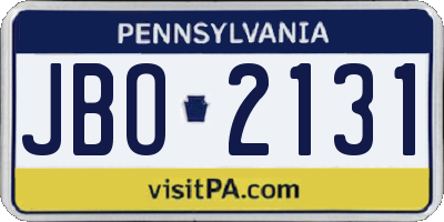 PA license plate JBO2131