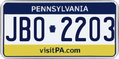 PA license plate JBO2203
