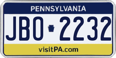PA license plate JBO2232