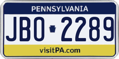 PA license plate JBO2289