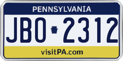 PA license plate JBO2312