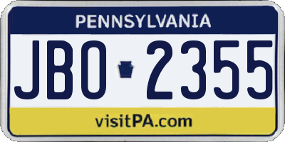 PA license plate JBO2355