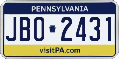 PA license plate JBO2431