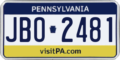 PA license plate JBO2481