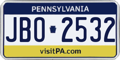PA license plate JBO2532