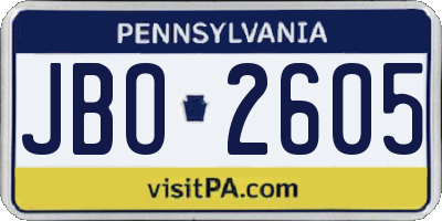 PA license plate JBO2605