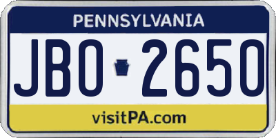 PA license plate JBO2650