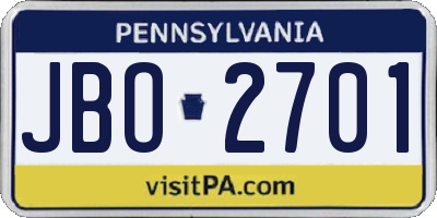 PA license plate JBO2701