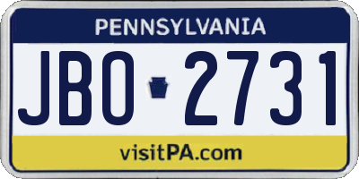 PA license plate JBO2731
