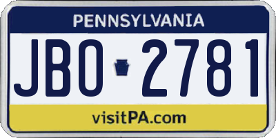 PA license plate JBO2781