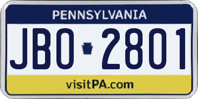 PA license plate JBO2801