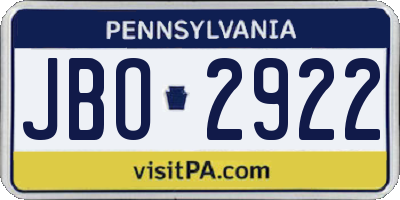 PA license plate JBO2922