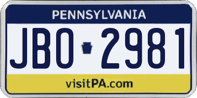 PA license plate JBO2981