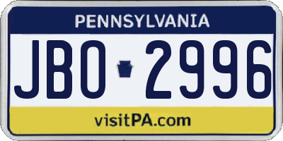 PA license plate JBO2996