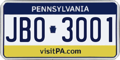 PA license plate JBO3001