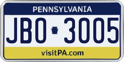PA license plate JBO3005