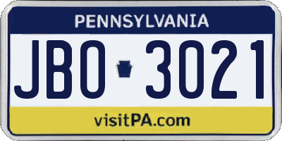 PA license plate JBO3021