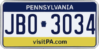 PA license plate JBO3034