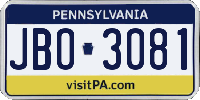 PA license plate JBO3081