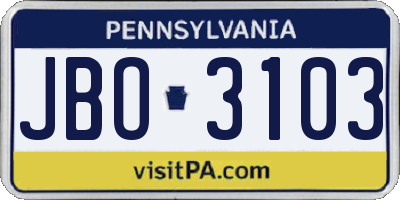 PA license plate JBO3103