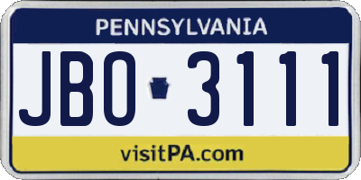 PA license plate JBO3111