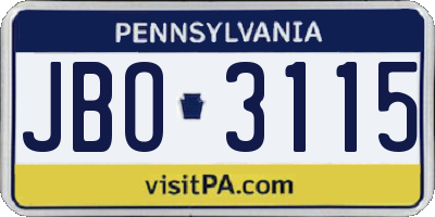 PA license plate JBO3115