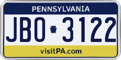PA license plate JBO3122