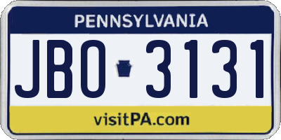 PA license plate JBO3131