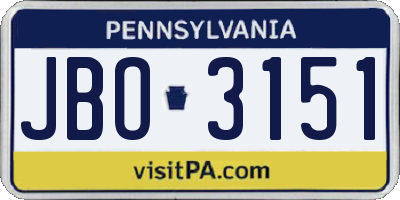 PA license plate JBO3151