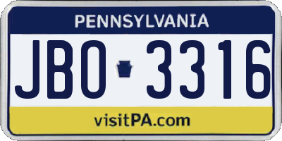 PA license plate JBO3316